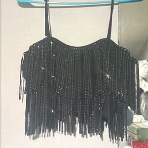 Black Sequin Fringe Camisole Tank Top - Women's Party Cami